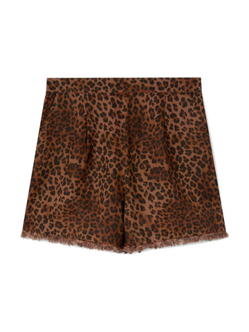 Saint Barth Amani Linen Sand Leopard 19 Fringe - Shorts Donna - Leopardato