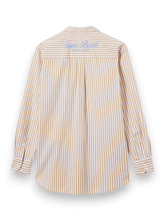 Saint Barth Brigitte Cotton Beach Stripes - Camicia Donna - Bianco/Beige