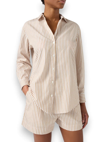 Saint Barth Brigitte Cotton Beach Stripes - Camicia Donna - Bianco/Beige