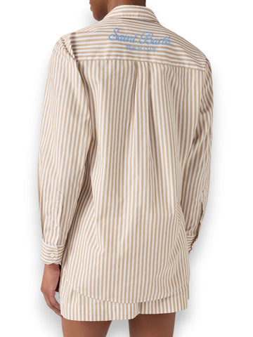 Saint Barth Brigitte Cotton Beach Stripes - Camicia Donna - Bianco/Beige