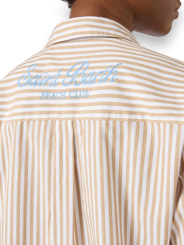 Saint Barth Brigitte Cotton Beach Stripes - Camicia Donna - Bianco/Beige