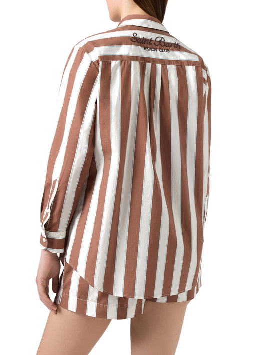 Saint Barth Brigitte Cotton Sb Beach Stripes - Camicie Donna - Bianco/Marrone