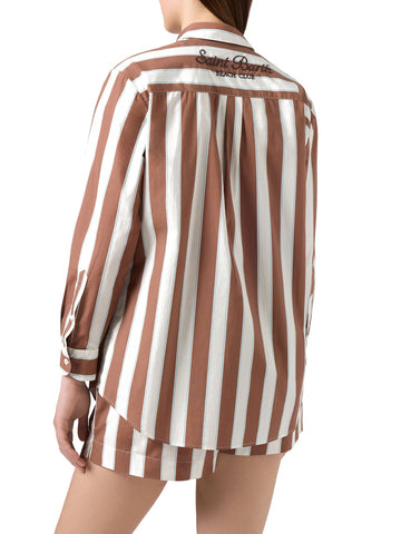 Saint Barth Brigitte Cotton Sb Beach Stripes - Camicie Donna - Bianco/Marrone