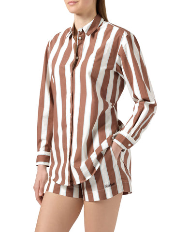Saint Barth Brigitte Cotton Sb Beach Stripes - Camicie Donna - Bianco/Marrone