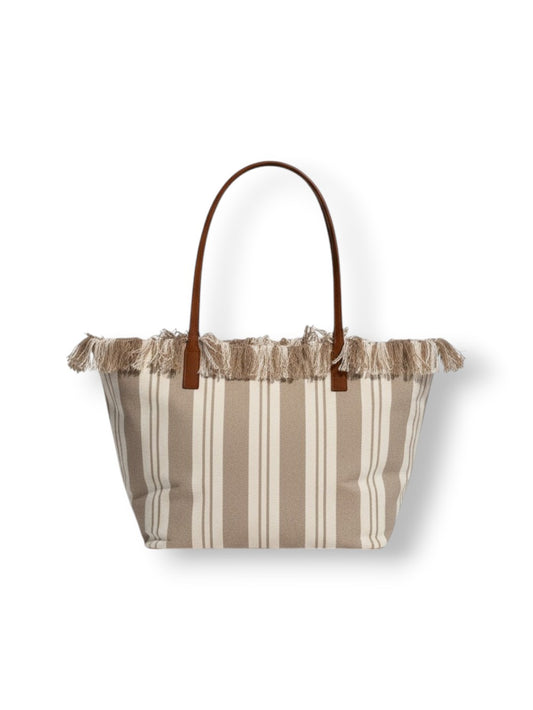 Saint Barth City Bag Mid Fringe Hb Stripes 61 Emb - Borse Donna - Panna/beige