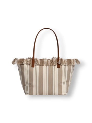 Saint Barth City Bag Mid Fringe Hb Stripes 61 Emb - Borse Donna - Panna/beige