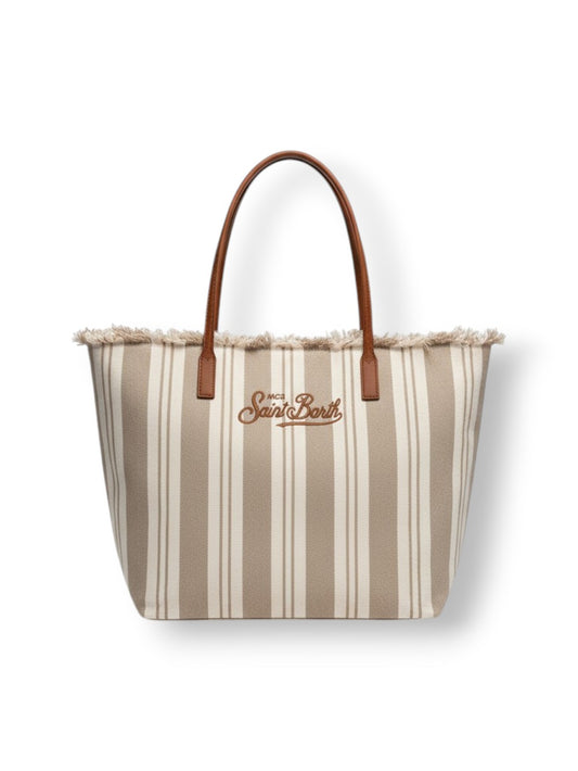Saint Barth City Bag Mid Fringe Hb Stripes 61 Emb - Borse Donna - Panna/beige