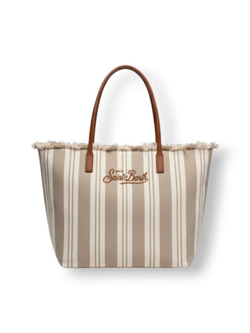Saint Barth City Bag Mid Fringe Hb Stripes 61 Emb - Borse Donna - Panna/beige