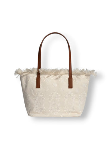 Saint Barth City Bag Mid Fringe Hb Stripes 61 Emb - Borse Donna - Panna