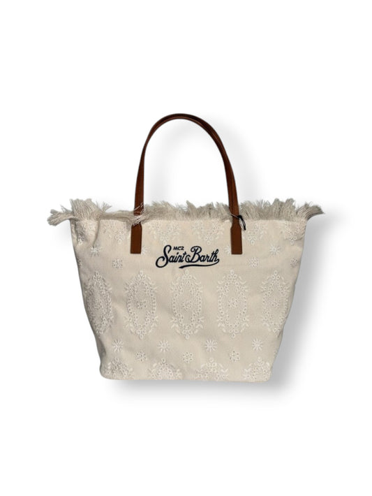 Saint Barth City Bag Mid Fringe Hb Stripes 61 Emb - Borse Donna - Panna