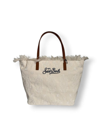 Saint Barth City Bag Mid Fringe Hb Stripes 61 Emb - Borse Donna - Panna