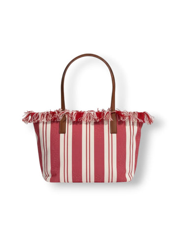 Saint Barth City Bag Mid Fringe Hb Stripes 61 Emb - Borsa Donna - Rosso/panna
