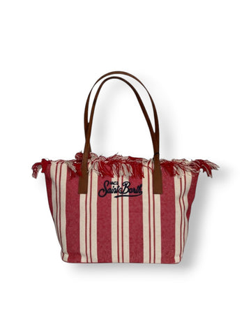 Saint Barth City Bag Mid Fringe Hb Stripes 61 Emb - Borsa Donna - Rosso/panna