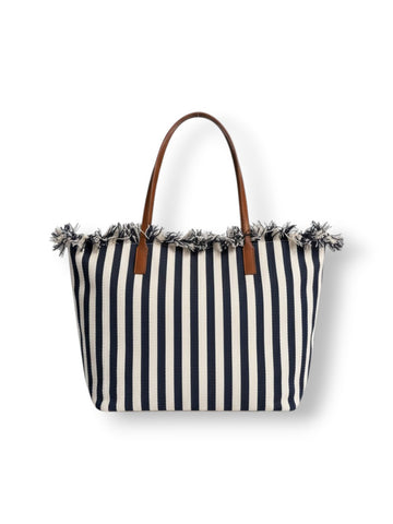 Saint Barth City Bag Mid Fringe Hb Stripes 61 Emb - Borsa Donna - Bianco/blu