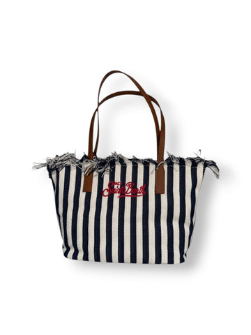 Saint Barth City Bag Mid Fringe Hb Stripes 61 Emb - Borsa Donna - Bianco/blu