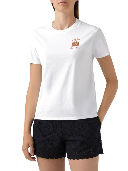 Saint Barth Emilie Toccato Il Fondo Strass Emb - T-Shirt Donna - Bianco