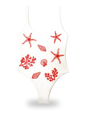 Saint Barth Lora Beads Sea Elements 10 - Costumi Donna - Rosso/Panna