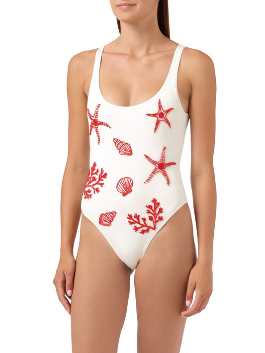 Saint Barth Lora Beads Sea Elements 10 - Costumi Donna - Rosso/Panna