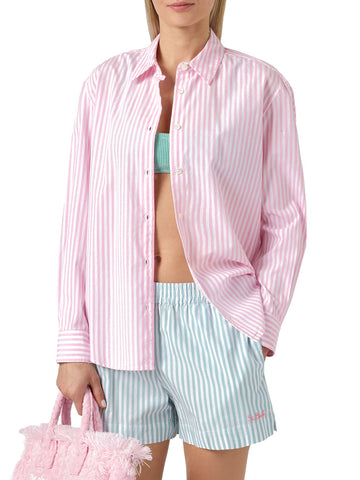 Saint Barth Meredith Cotton Strass - Camicia Donna - Rosa/Bianco
