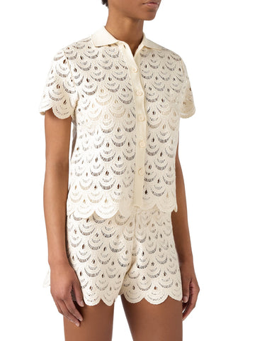 Saint Barth Monet Crochet Shell Paillettes - T-Shirt Donna - Beige