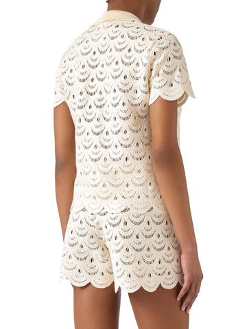 Saint Barth Monet Crochet Shell Paillettes - T-Shirt Donna - Beige