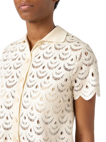 Saint Barth Monet Crochet Shell Paillettes - T-Shirt Donna - Beige