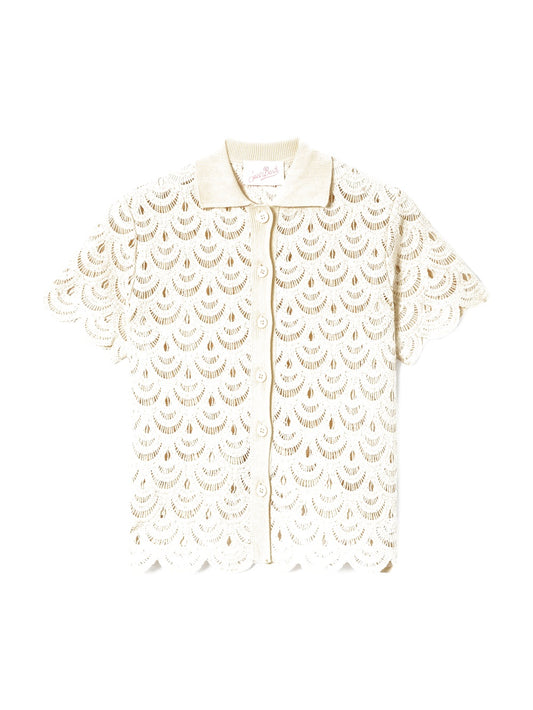 Saint Barth Monet Crochet Shell Paillettes - T-Shirt Donna - Beige