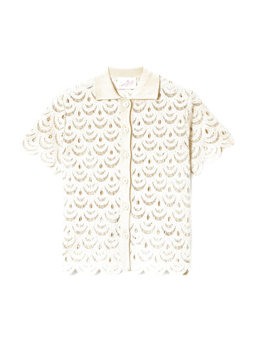 Saint Barth Monet Crochet Shell Paillettes - T-Shirt Donna - Beige