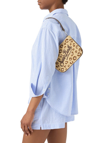 Saint Barth Parisienne Mini Straw Strass - Borse Donna - Leopardato