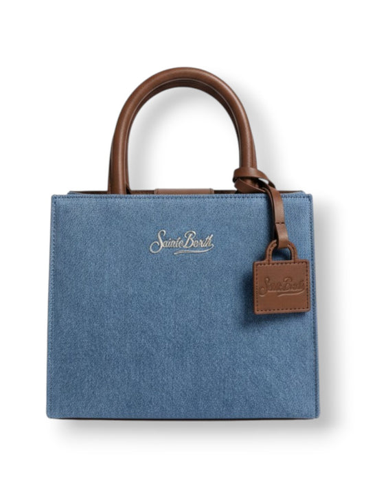 Saint Barth Shop Bag Mini Straw Leather - Borse Donna - Denim