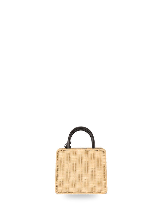 Saint Barth Shop Bag Mini Straw Leather - Borse Donna - Beige/Nero