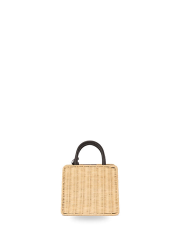 Saint Barth Shop Bag Mini Straw Leather - Borse Donna - Beige/Nero