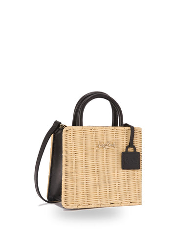Saint Barth Shop Bag Mini Straw Leather - Borse Donna - Beige/Nero