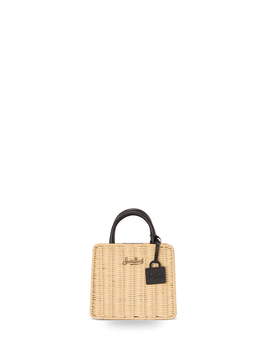 Saint Barth Shop Bag Mini Straw Leather - Borse Donna - Beige/Nero