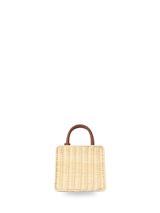 Saint Barth Shop Bag Mini Straw Leather - Borse Donna - Beige/Marrone