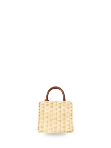 Saint Barth Shop Bag Mini Straw Leather - Borse Donna - Beige/Marrone