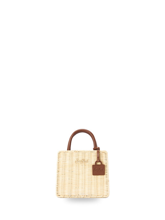 Saint Barth Shop Bag Mini Straw Leather - Borse Donna - Beige/Marrone