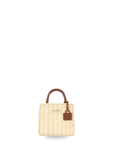 Saint Barth Shop Bag Mini Straw Leather - Borse Donna - Beige/Marrone