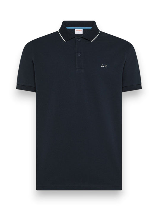 Sun68 Polo Small Stripe On Collar S/s - T-Shirt Uomo - Navy Blue
