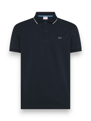 Sun68 Polo Small Stripe On Collar S/s - T-Shirt Uomo - Navy Blue