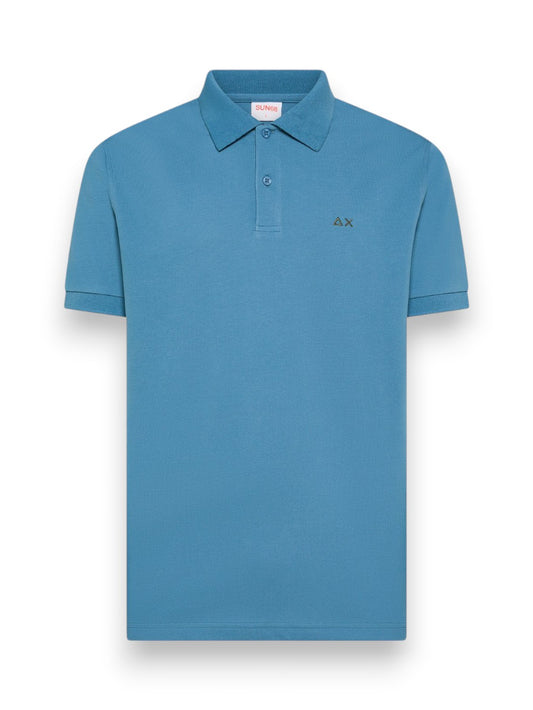 Sun68 Polo Print Under Collar S/S - T-Shirt Uomo - Avio