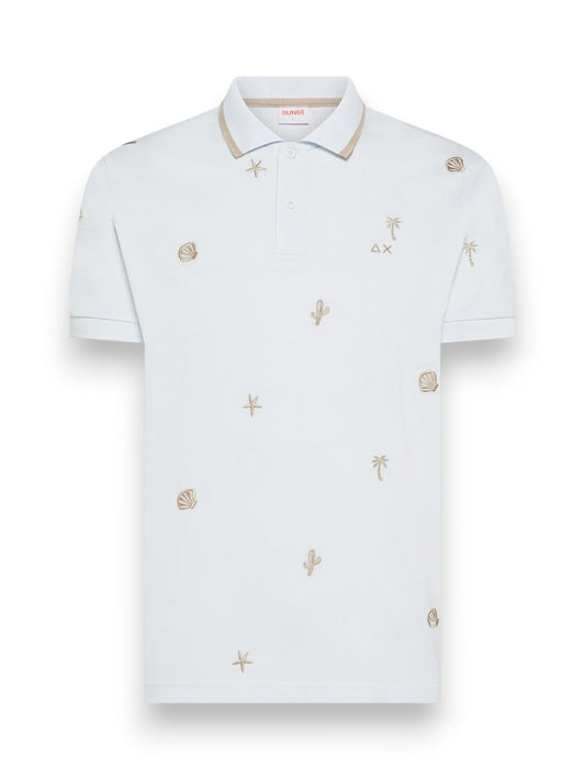 Sun68 Polo Full Embroidery S/S - T-Shirt Uomo - Bianco