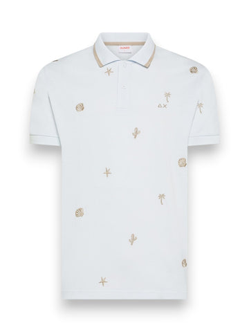 Sun68 Polo Full Embroidery S/S - T-Shirt Uomo - Bianco