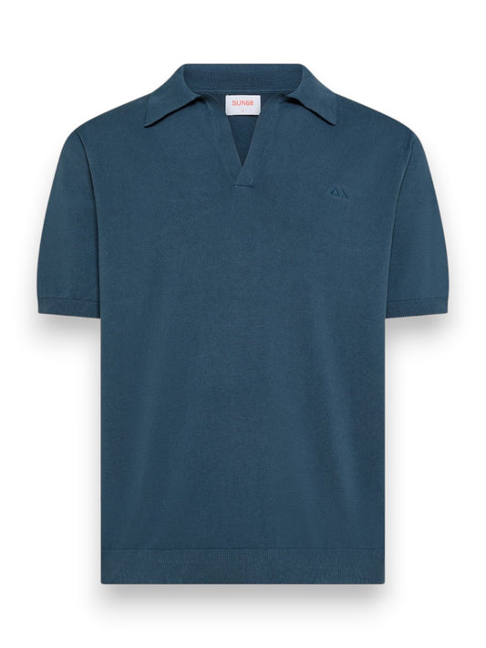 Sun68 Polo Sweater Cotton Crepe S/S - Maglieria Uomo - Avio Scuro