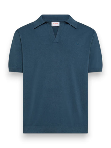 Sun68 Polo Sweater Cotton Crepe S/S - Maglieria Uomo - Avio Scuro