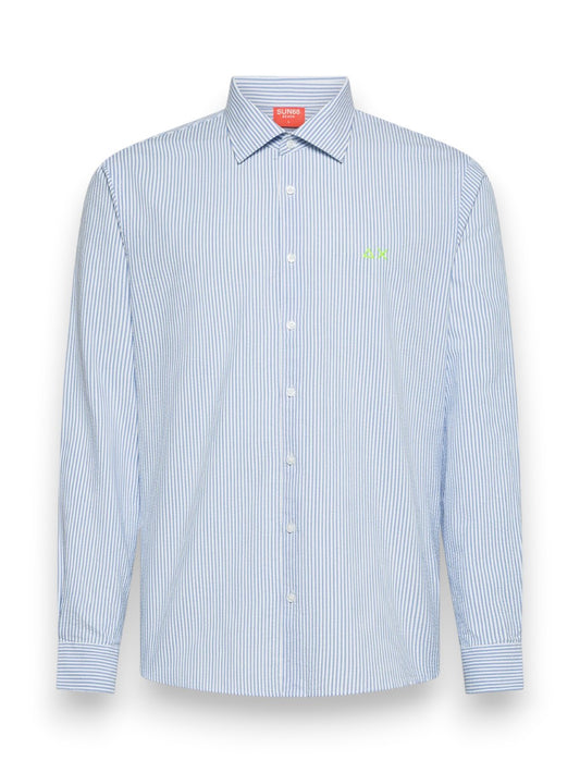 Sun68 Shirt Fancy Stripe Beach L/s - Camicie Uomo - Azzurro/Bianco