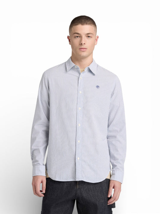 Timberland Ls Seersucker Striped Shirt - Camicie Uomo - Bianco/Celeste
