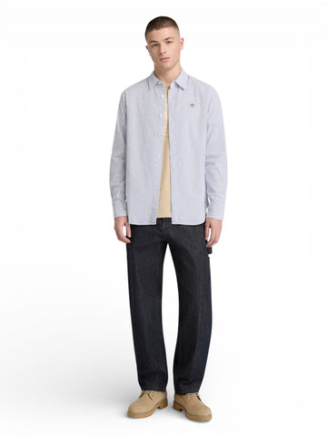 Timberland Ls Seersucker Striped Shirt - Camicie Uomo - Bianco/Celeste
