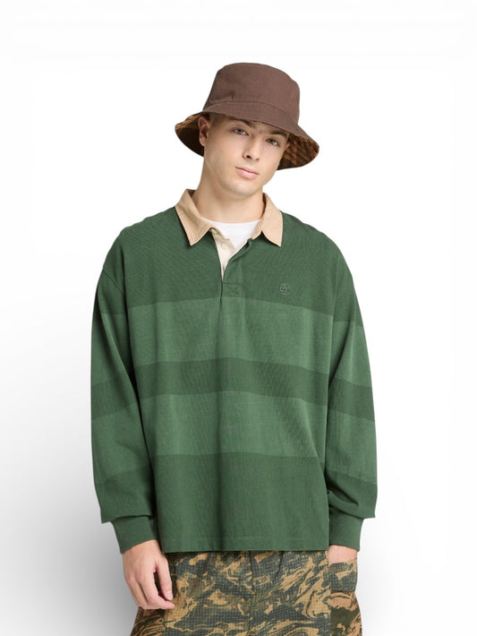 Timberland Ls Striped Rugby Polo - T-Shirt Uomo - Verde